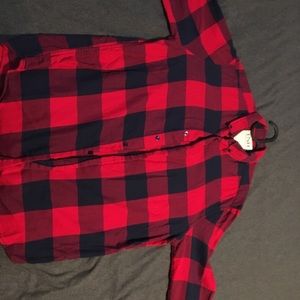Red and navy blue lumberjack shirt